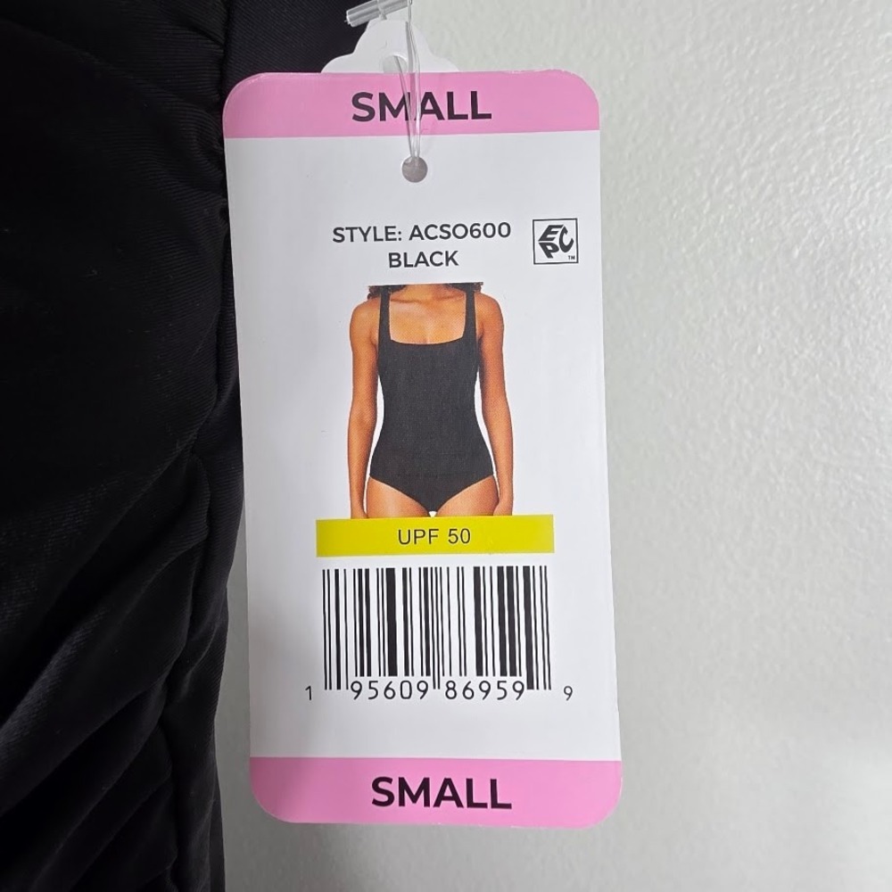 Anne Cole One Piece Swimsuit Women Small Black Ruched Square Neck UPF 50 ACSO600